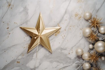 A golden star decoration on a sleek marble surface