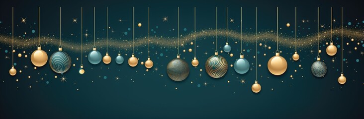 Colorful Christmas balls hanging from strings - obrazy, fototapety, plakaty