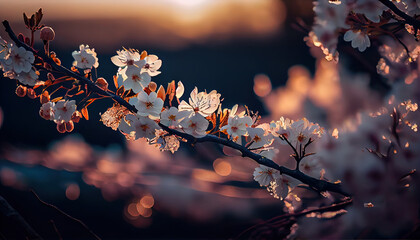Cherry blossoms flower tree spring. Ai generated.