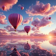 Fototapeta premium Heart-shaped hot air balloons in the sky