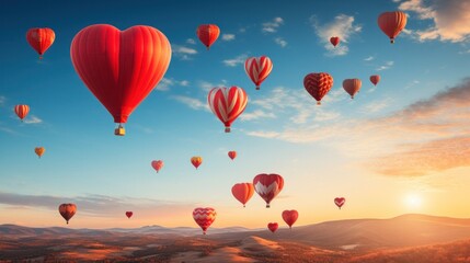 Fototapeta premium Heart-shaped hot air balloons in the sky