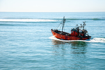 Trawler fishing vessel, leaving the Port of Mar del Plata, Argentina.