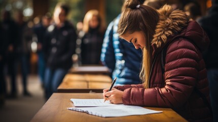 Fototapeta na wymiar Close-up of student taking handwritten notes