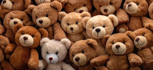 Fotobehang Full frame image of many teddy bears squeezing each other and squinting © Adriana