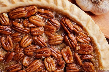 Delicious Pecan Pie Close-Up: 4K Image of Homemade Sweet Treat in a Bowl