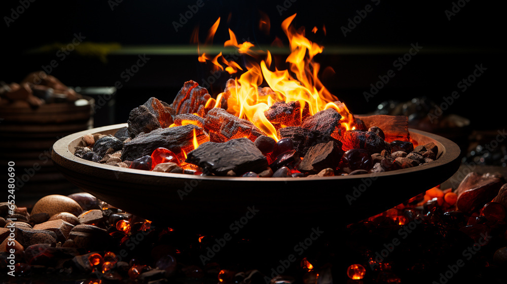 Wall mural burning coals and a fire in the forest. high quality photo