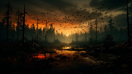 Fototapeta premium night scene with a dead forest