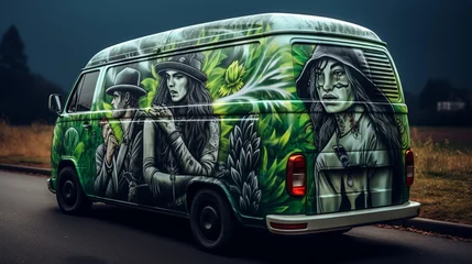 Fotobehang 3d illustration of a van with a painting on the side. © Natalie Dmay