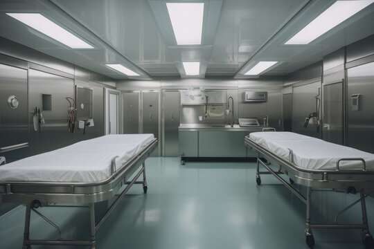 Quiet atmosphere of an empty morgue