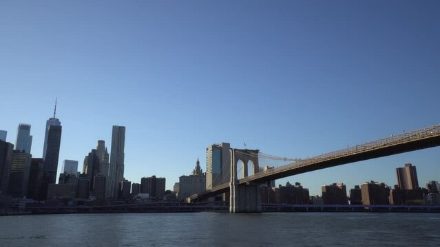 Brooklyn Bridge to Manhattan daytime wide panorama