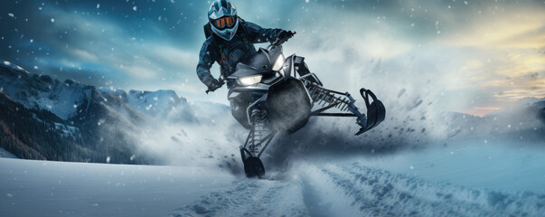 Snowmobiler navigating challenging snowy terrains and trails