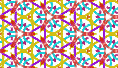 Teal, Red, Purple, Gold Geometric, Vector Seamless Repeating Pattern Tile