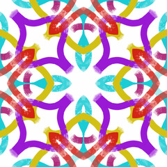 Teal, Red, Purple, Gold Geometric, Vector Seamless Repeating Pattern Tile