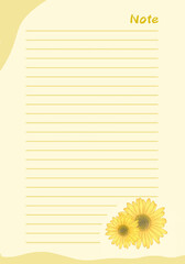 Note Writing Paper with Sunflowers Frame Pattern Template Graphic Design Background, Printable Stationery Note Planner, Writing Letter Paper Template Illustration Background