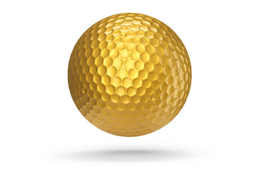 Gold golf ball isolated on white background