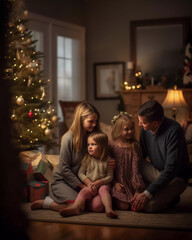 Fototapeta na wymiar Capturing Holiday Magic: This Heartwarming Family Portrait by Twilight Will Melt Your Heart!