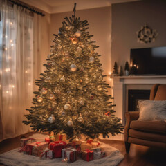 Fototapeta na wymiar Magical Christmas Tree Extravaganza: Dive into the Festive Splendor of a Cozy Holiday Wonderland!