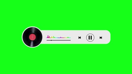 vinyl music player with sound equalizer for music preview. Animation visualizer graphic audio frequency isolated on green screen background