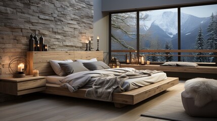 Scandinavian interior design defines the modern bedroom, creating a calm and inviting space for rest and relaxation - obrazy, fototapety, plakaty