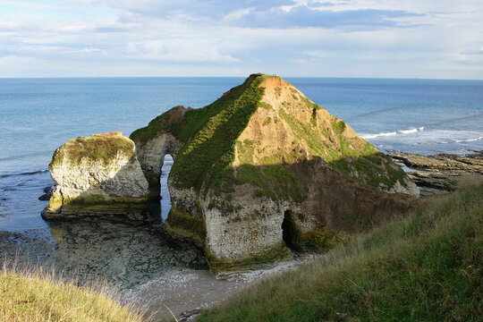 The Drinking Dinosaur -White Chalk Sea Arches at Flamborough Head, East Riding of Yorkshire, England, UK
