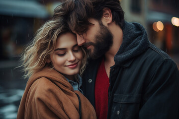 Fototapeta premium Amazing tender couple portrait two lovers spending time together Generative AI