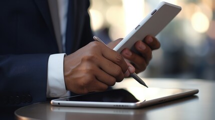 A closeup of a person's hand using a stylus on an tablet