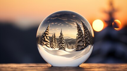 Fototapeta na wymiar Dreamlike Christmas Ball Background: Surrealist Snowscapes