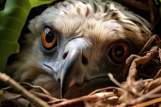 Young Philippine Eagle chick in its nest