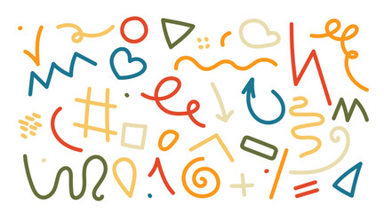 Fashion abstract shapes, forms, strokes and doodles for kids, home decor, wallpaper, textile, wall art, covers, textures. Vector illustration isolated on white background