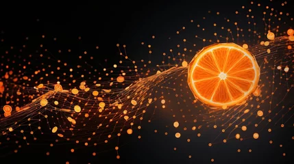 Fotobehang Futuristic orange fruit with circuit big data technology. AI generated image © prastiwi