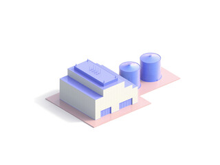 Fototapeta premium Isometric Industrial smoll Factory Building - 3d illustration on a transparent background