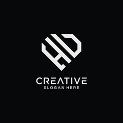 Creative style hu letter logo design template with diamond shape icon