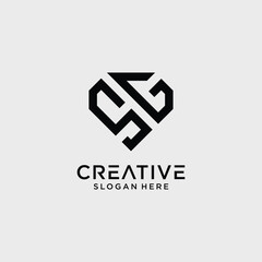 Creative style sg letter logo design template with diamond shape icon