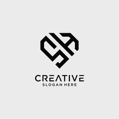Creative style sh letter logo design template with diamond shape icon