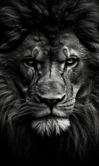 Naklejka premium Close-up Portrait of a lion in black and white 