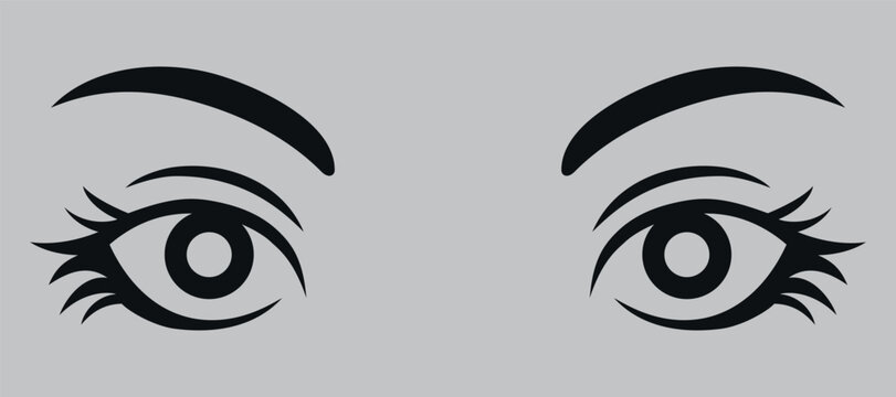 Eyes with eyebrows. Black silhouette. Vector on gray background