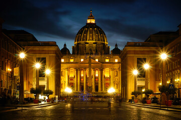 Vatican basilica at night Rome Italy 