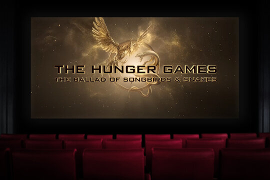 The Hunger Games The Ballad of Songbirds and Snakes movie in the cinema. Watching a movie in the cinema. Astana, Kazakhstan - September 8, 2023.