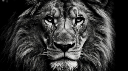 Fototapeta premium Close-up Portrait of a lion in black and white 