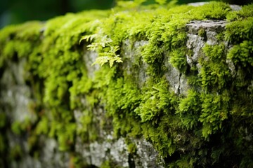 Luminous Green Moss Clinging to Weathered Stone
