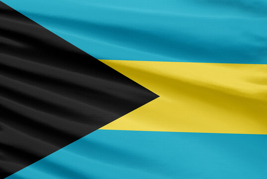 Bahamas flag is depicted on a sport stitch cloth fabric with folds