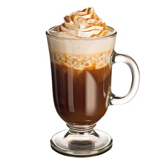 Isolated image of stylish glass of  mocha, coffee . For collages, banners, posters and other advertising projects about coffee beverages and sweets.