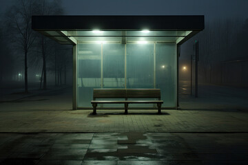empty bus stop. minimalist style, art perception. art object in the form of transport stops - obrazy, fototapety, plakaty