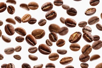 Obraz premium Flying coffee beans on white backgrounds