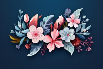 a paper-cut flower arrangement on a blue background