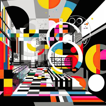 Abstract Neo Dadaist Patterns of Op Art Design Generative AI Illustrations, Drawing Imitation