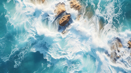 araffes of waves crashing on rocks in the ocean Generative AI