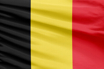 Belgium flag is depicted on a sport stitch cloth fabric with folds