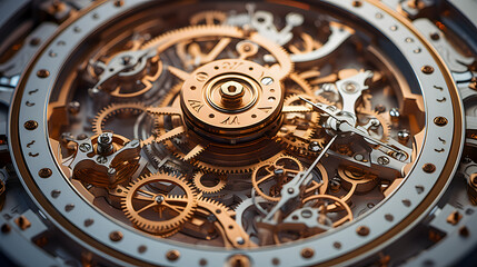 Fototapeta na wymiar a close up of a watch with a lot of gears on it Generative AI