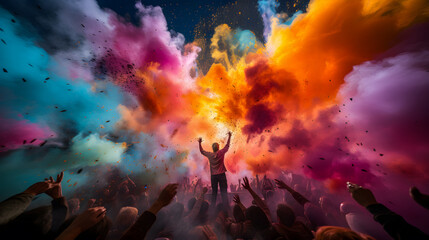 Obraz na płótnie Canvas araffes of people throwing colored powder into the air Generative AI